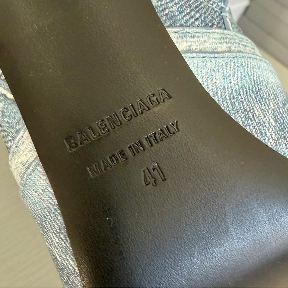 NIB $2600 BALENCIAGA Cagole blue denim leather 771231 stud moto tall boots 41/11 - Picture 16 of 16